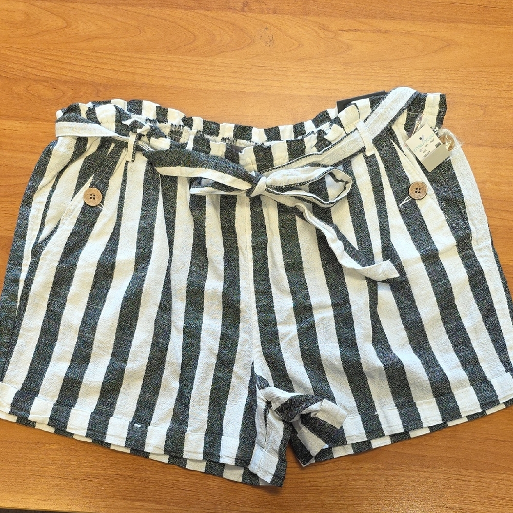 Maurices Black and White Striped High Waist Paperbag Shorts